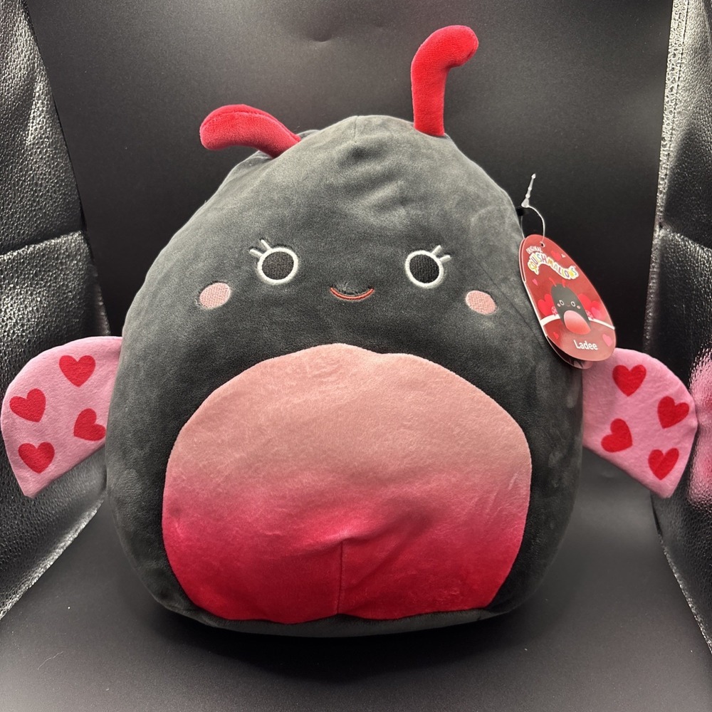 NWT Squishmallow 11"‎ Ladee Ladybug black pink heart wings Plush